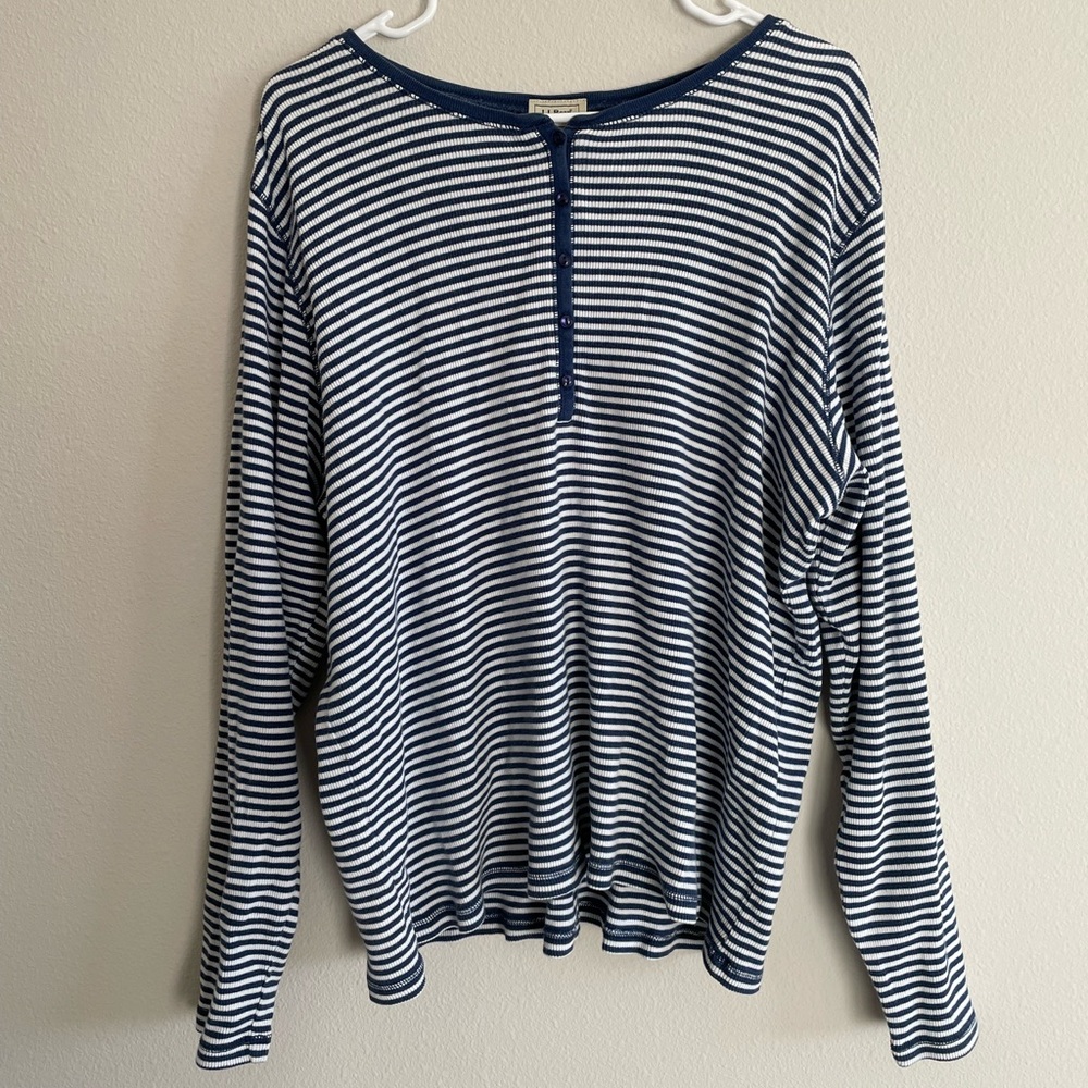 L.L. Bean Knit Top Quarter-Button Crewneck Long Sleeve Tee Striped Women’s 2X